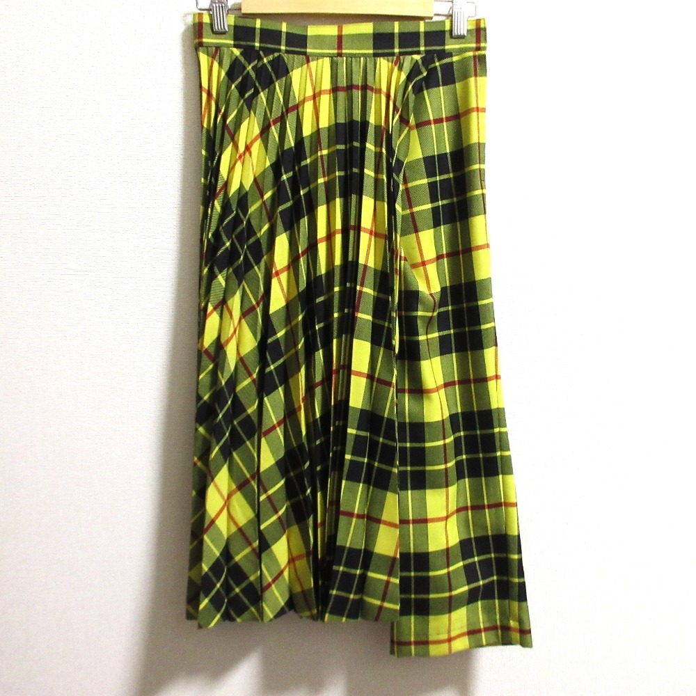 良品 AD2017 JUNYA WATANABE ジュンヤワタナベ コムデギャルソン チェック アシンメトリースカートパンツ サイズS イエロー