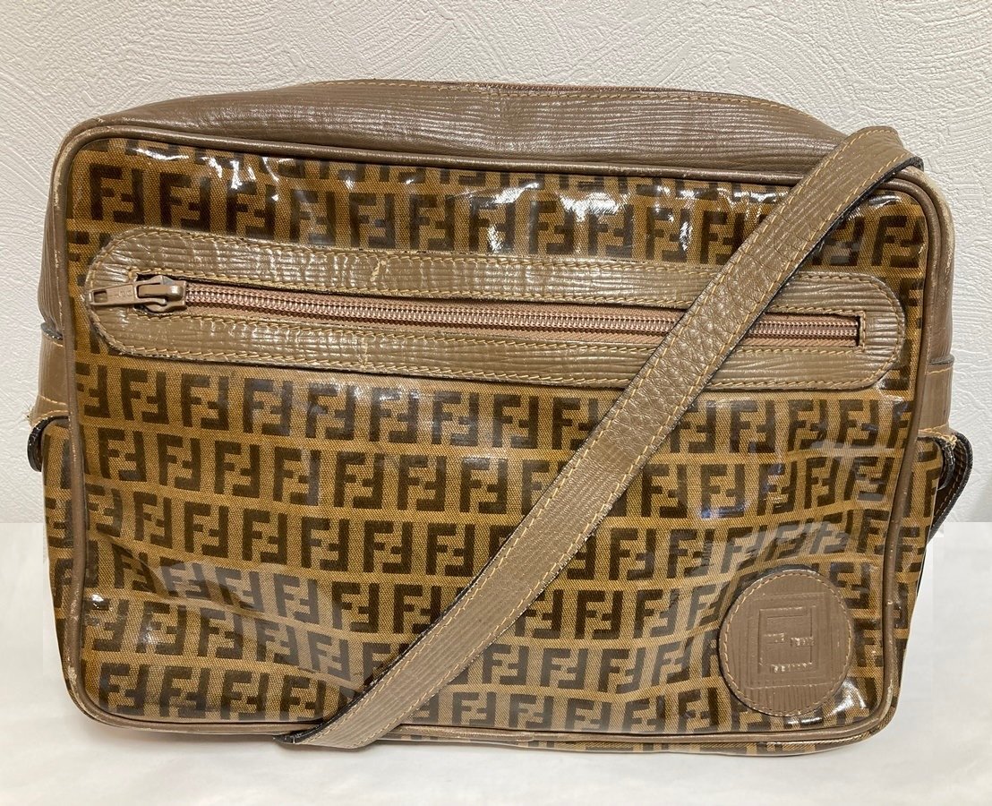 FENDI フェンディ ヴィンテージ ズッキーノ PVC×レザー　 ショルダーバッグ　訳アリ　