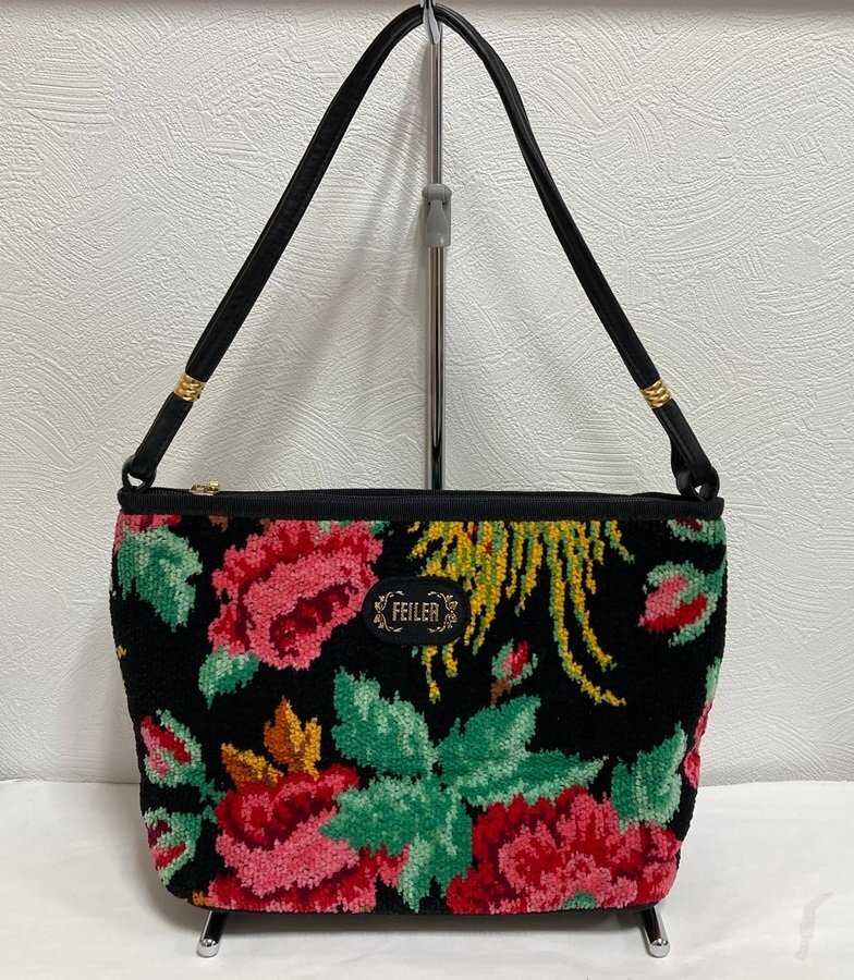 FEILER フェイラー　ハンドバッグ　花柄　ブラック　極美品