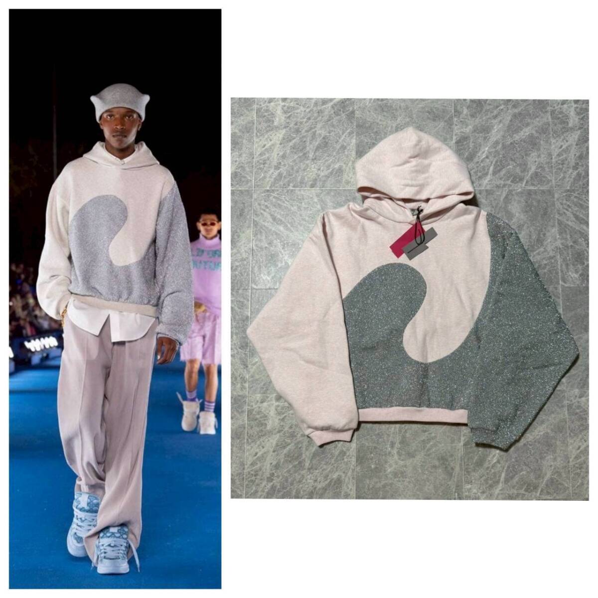 タグ付 DIOR HOMME MEN 2023SS ERL ディオール キムジョーンズ リラックスフィットラメ切替プルオーバースウェットパーカー XXL ピンク