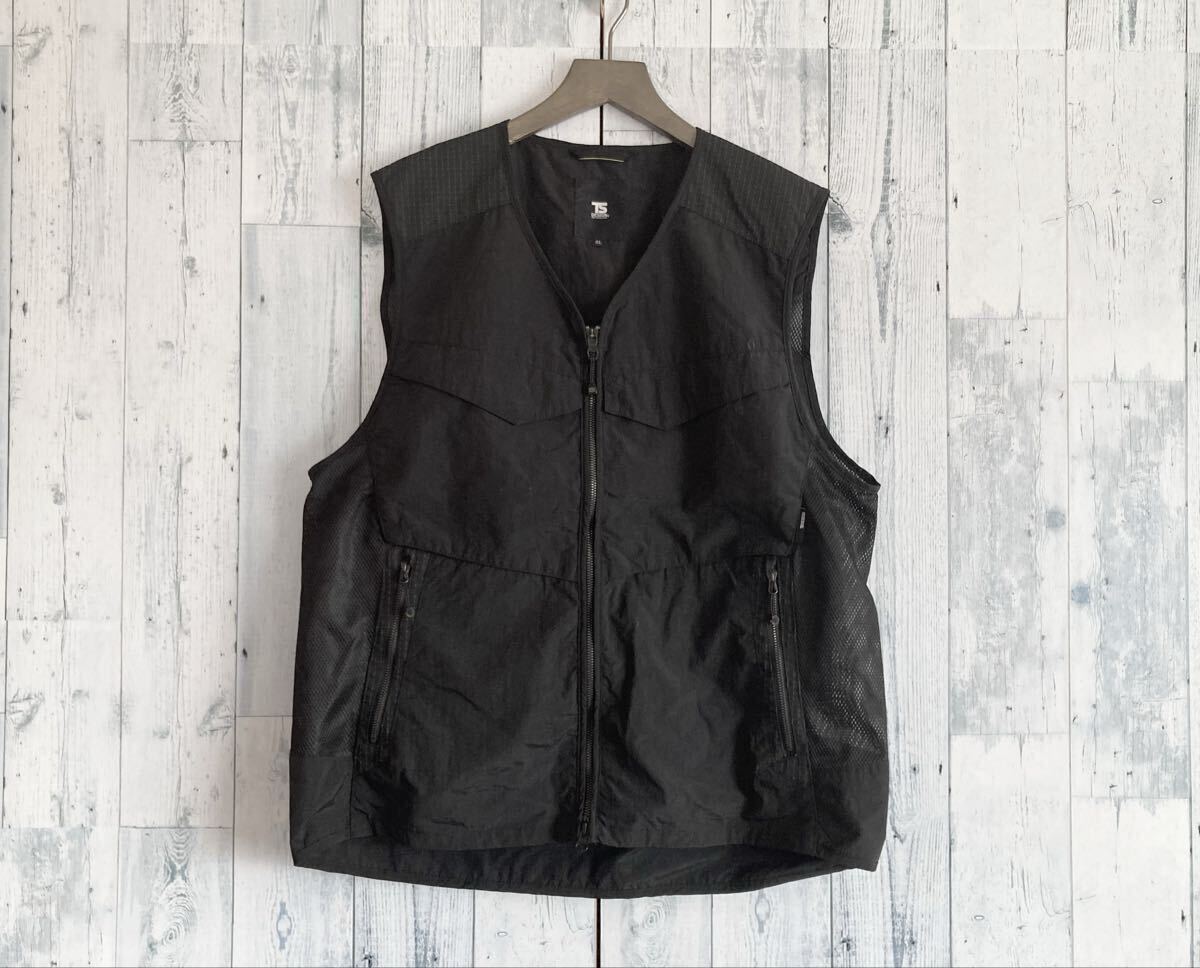 ◆美品◆ TS DESIGN DELTA ナイロン ワークベスト 5438 作業服 補強 背中メッシュ ダブルファスナー オールシーズン ブラック 男女兼用 4L
