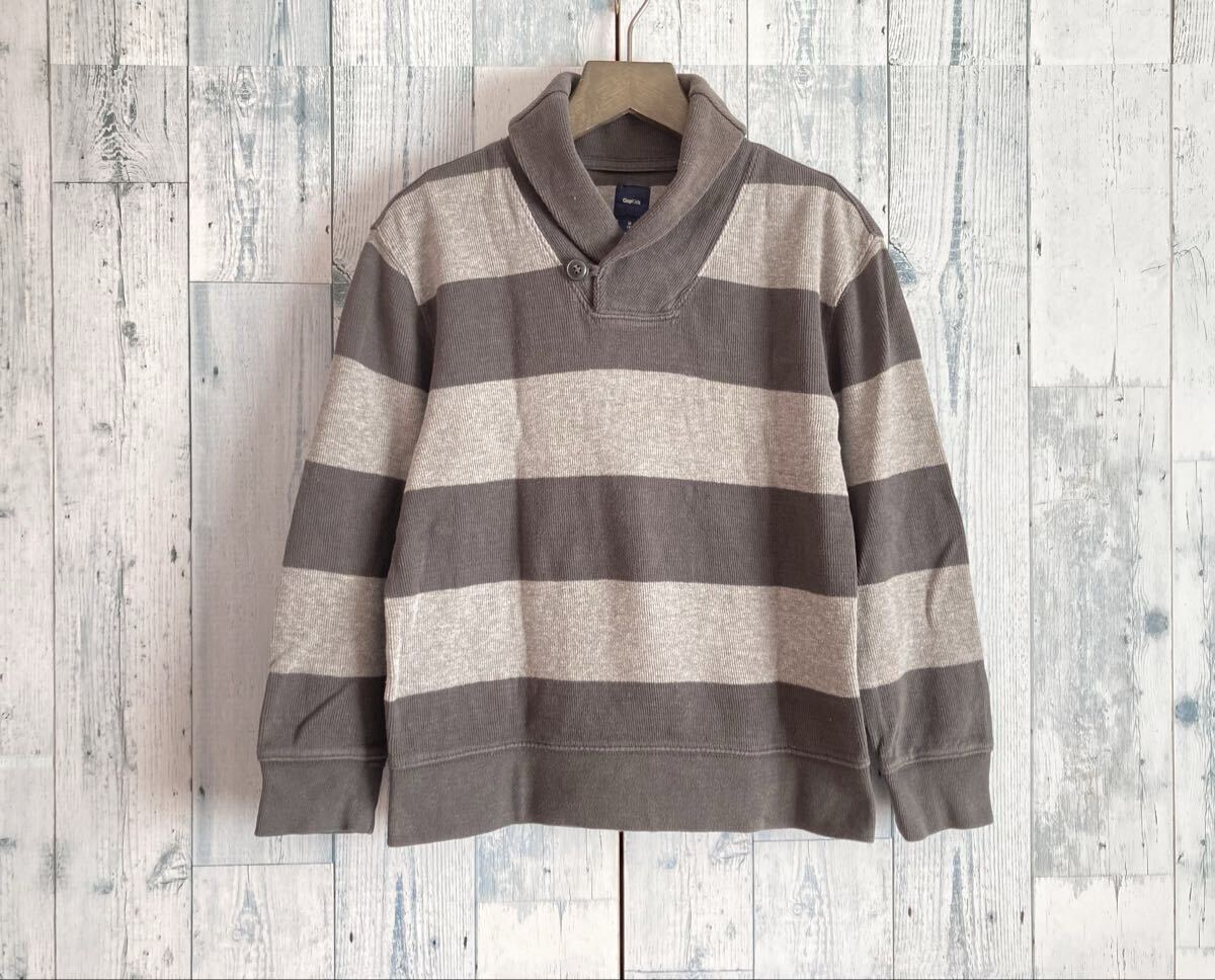 GAP ギャップ スウェット ショールカラー ボーダー 長袖 グレー キッズ M(8-9)130