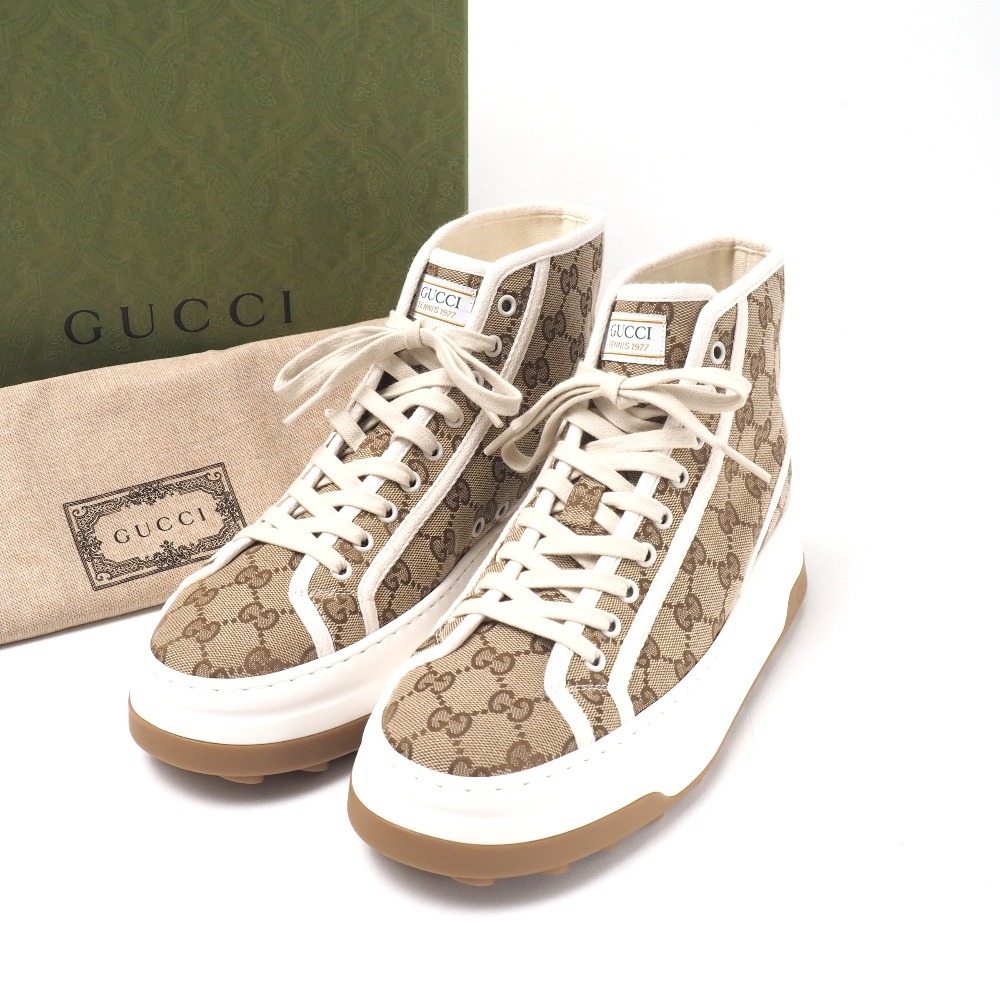美品 GUCCI グッチ グッチテニス1977 スニーカー サイズ7 靴 GG柄 ハイカットスニーカー