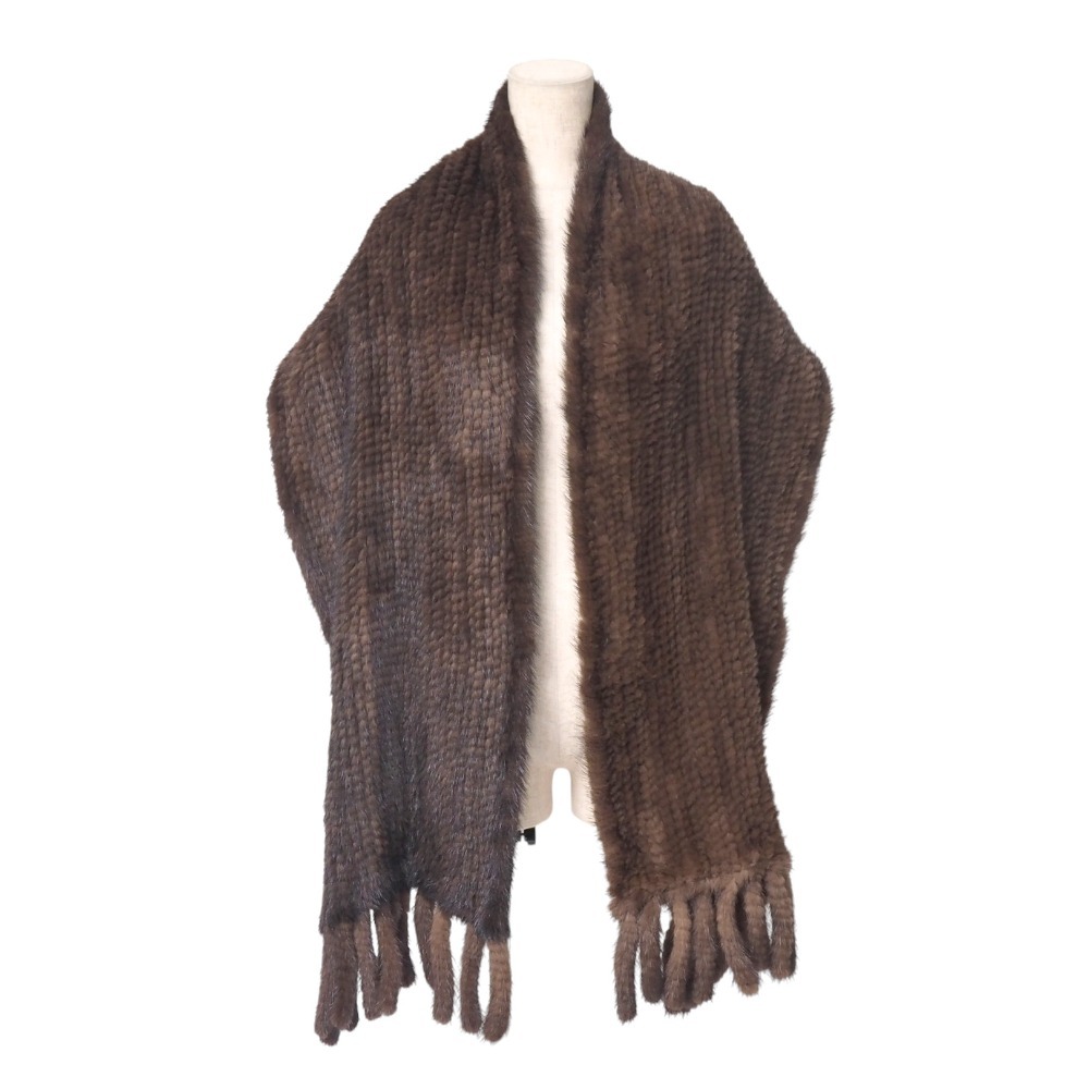 美品 Mink ミンク ストール ミンク ヤーン ファー 大判 フリンジ ショール ティペット