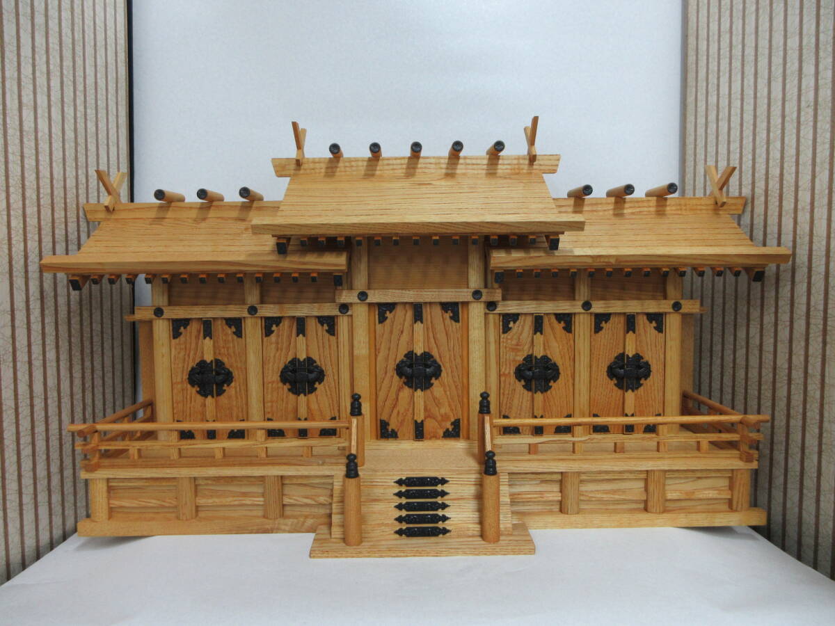 Ｔ３２３０　神棚　新品　未使用品　特別大特価　新けやき　五社　大　組み勾欄　高５３ｃｍ　幅９３．５ｃｍ　５．６ｋｇ