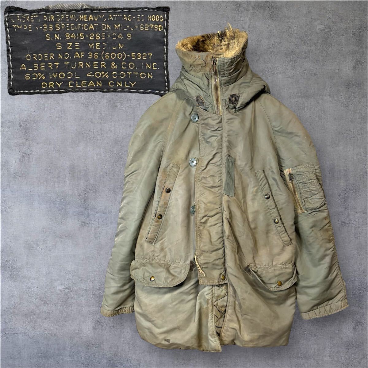 希少 50s 米軍実物 N-3B ALBERT TURNER社製 黒タグ Mサイズ ビンテージ フライトジャケット アルバートターナー セージグリーン 空軍