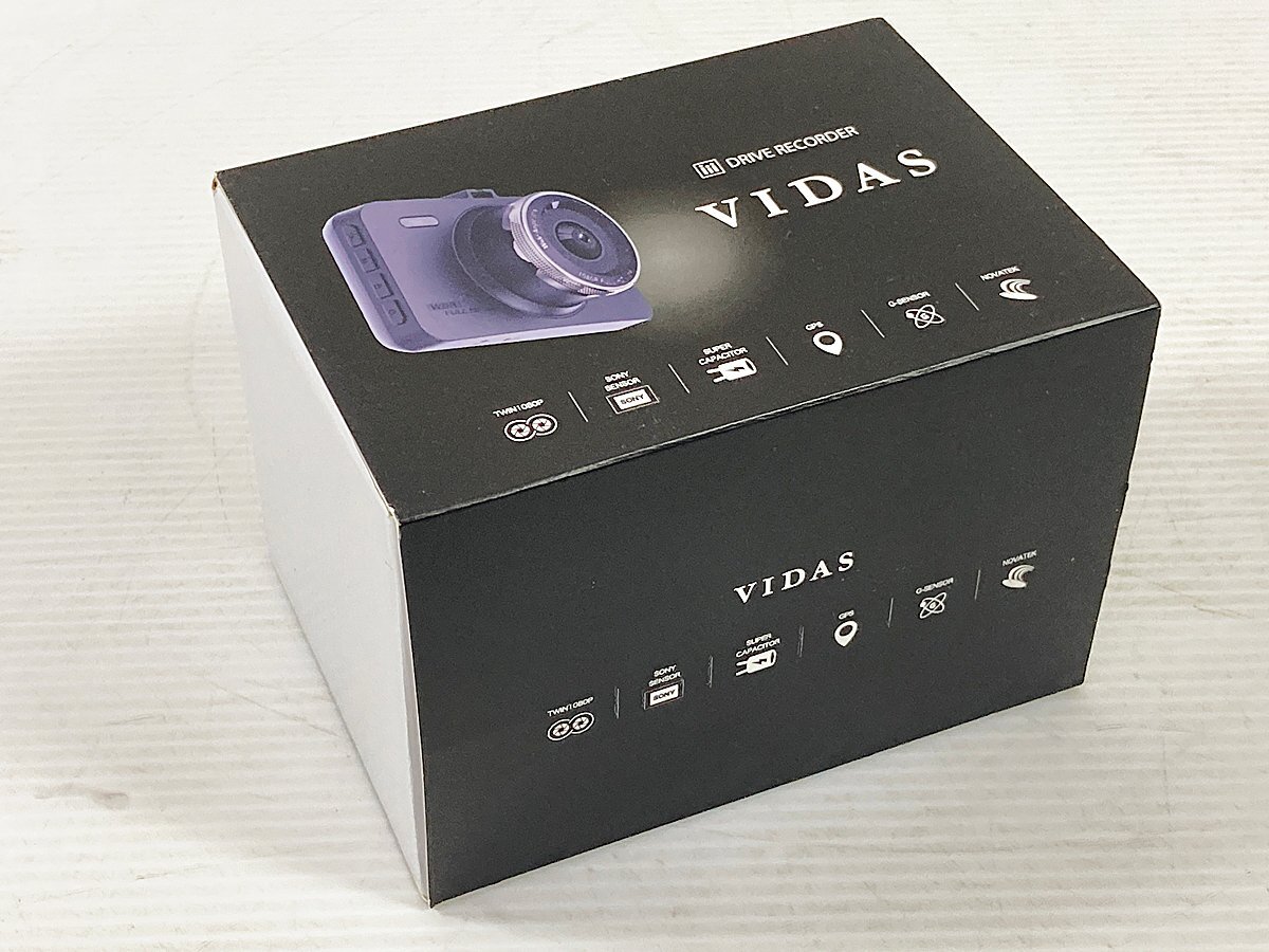 ∞【未使用】VIDAS ヴィダス ドライブレコーダー 前後2カメラ フルHD録画 GPS内蔵 WDR対応 駐車監視 ループ録画 車載カメラ □H8