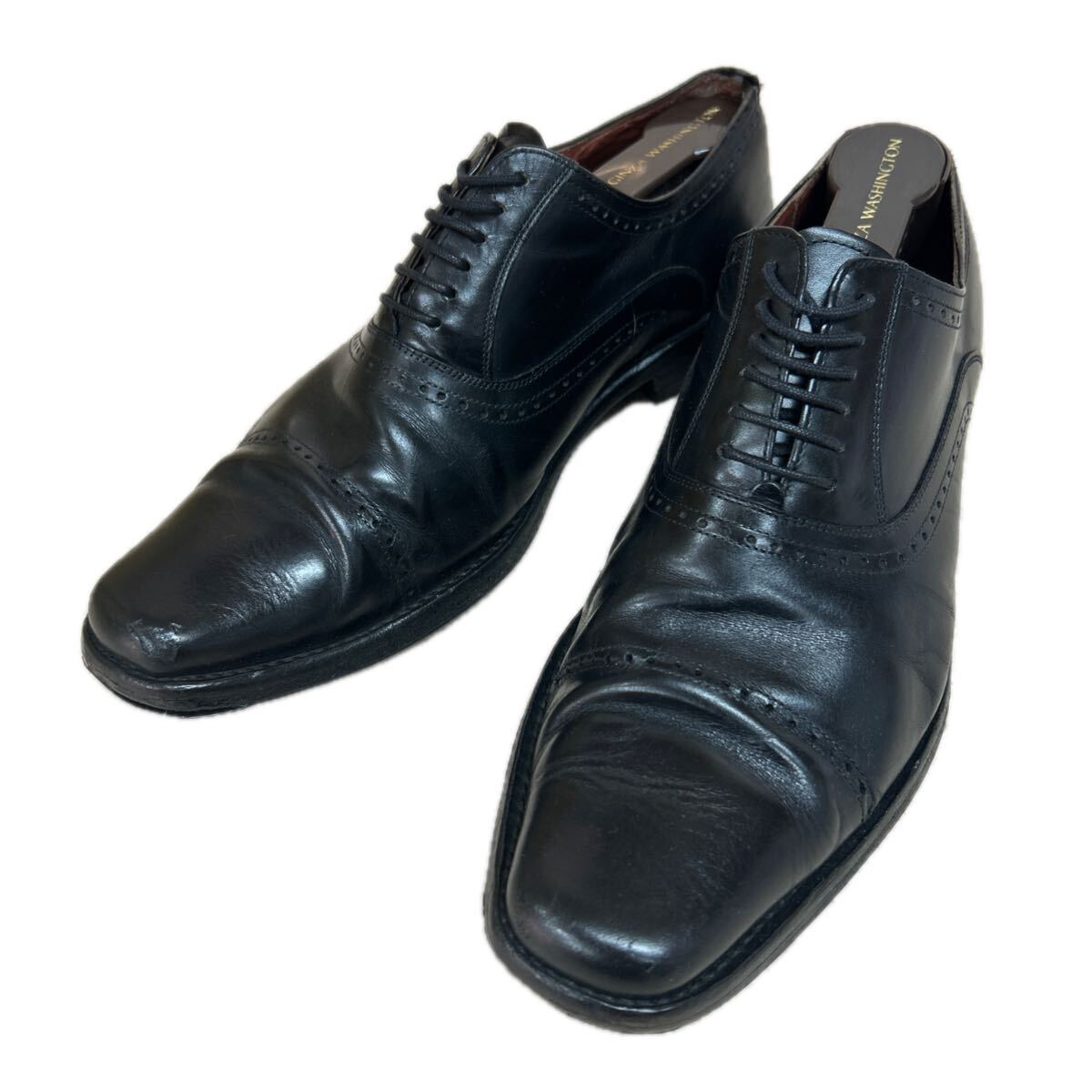 B0311 ブランド不明 メンズ ビジネスシューズ 26.0 黒 レザー 革靴 Vibramソール　現状品