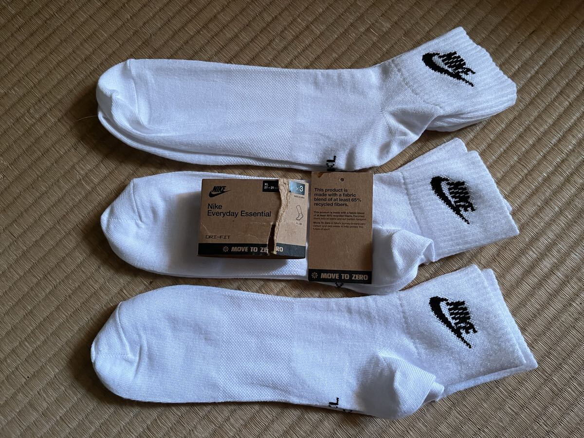 【開封のみ未使用品】 3足セット ナイキ NIKE 靴下 ソックス アンクルソックス エッセンシャル 27〜29cm 白 メンズ 紳士 大きめサイズ