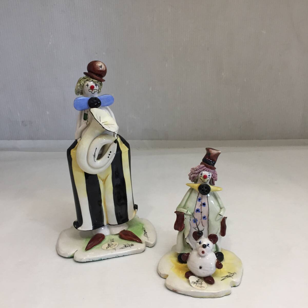 F121801◎ZAMPIVA ザンピバ ピエロ フィギュリン 2点セット 人形 置物 インテリア 陶器 イタリア製 高さ約18㎝、10㎝◎