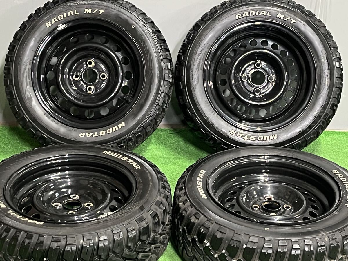 【希少/リフトアップ車に!】加工スチール 16in 約7J+約49 PCD100 マッドスター ラジアル 195/65R16 トヨタ プロボックス カスタム 即納