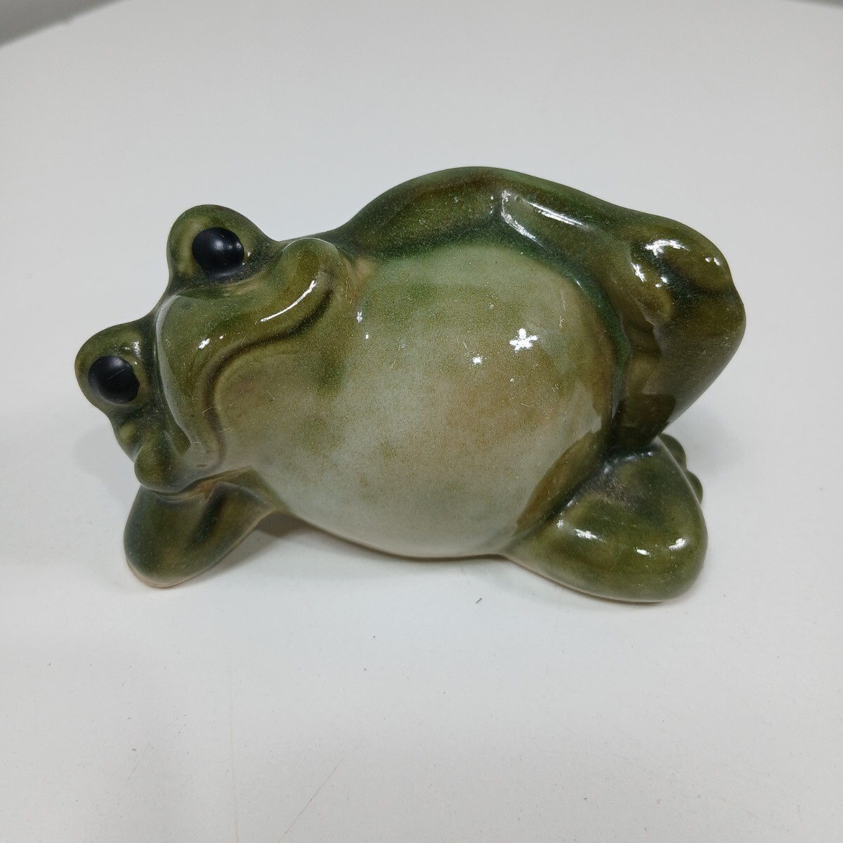 #1084 カエル 陶器 置物 縁起物 かえる インテリア オブジェ 昭和レトロ/和歌山県にて引き取り大歓迎