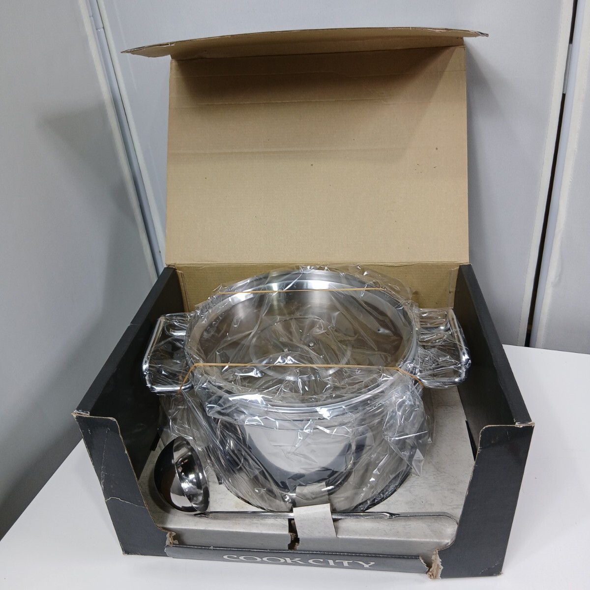 #1138 COOK CITY ステンレス鍋 両手鍋 調理器具 鍋 蓋付 4.6L 20CM 未使用 お玉付き/和歌山県にて引き取り大歓迎