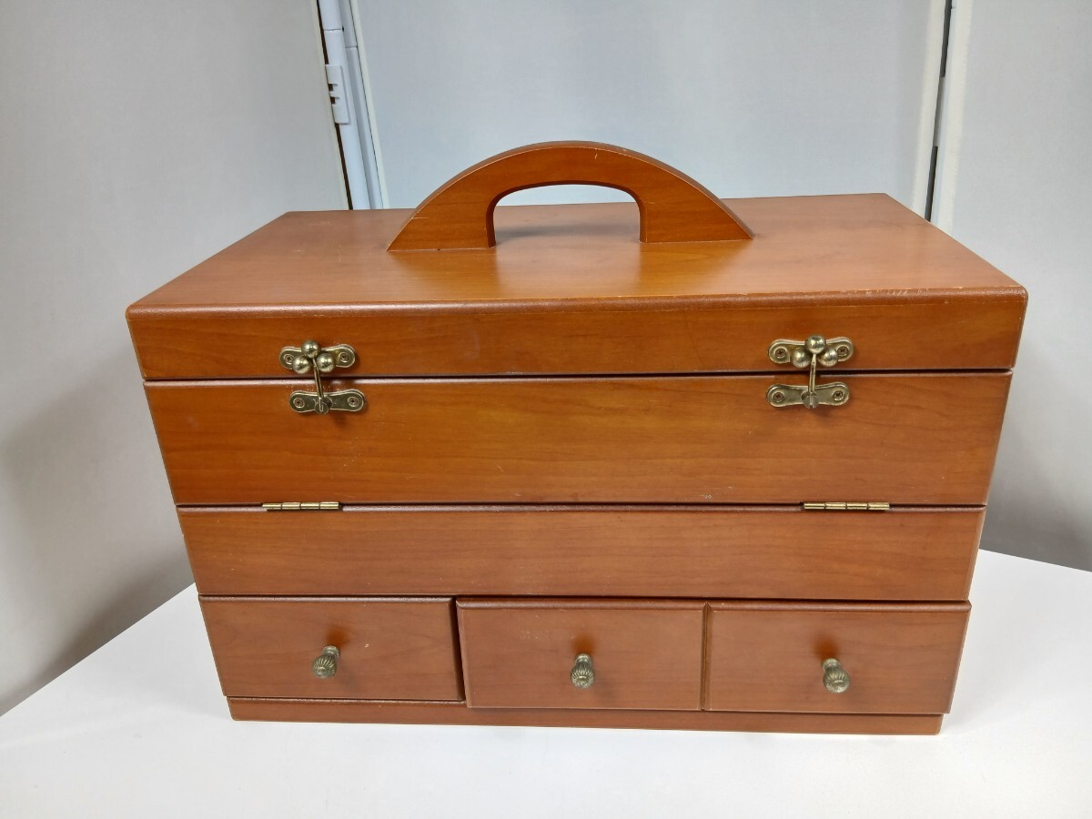 #1152 ワイドコスメボックス メイクボックス 昭和レトロ 木製 収納 化粧箱/和歌山県にて引き取り大歓迎