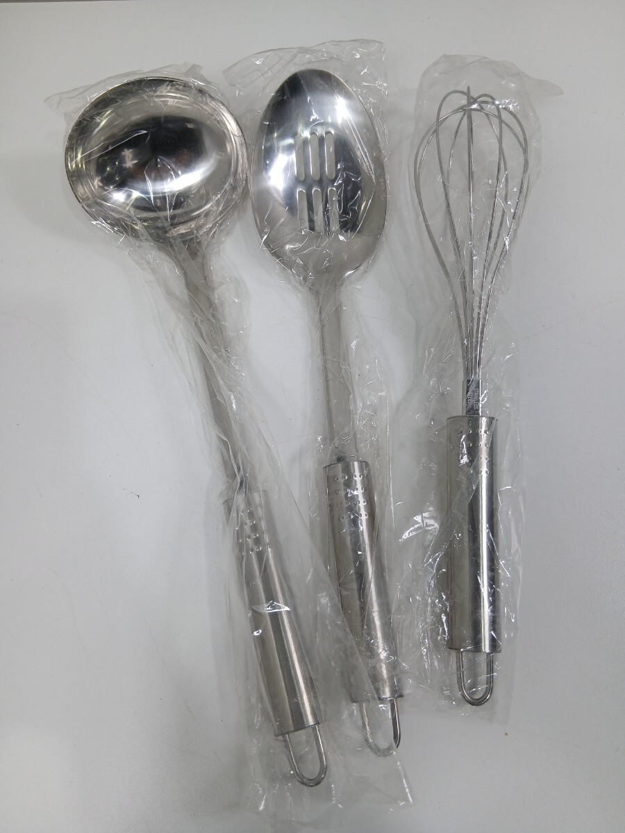 #1208 ステンレス製 調理器具 お玉 泡立て器 スキマー 3点セット/和歌山県にて引き取り大歓迎