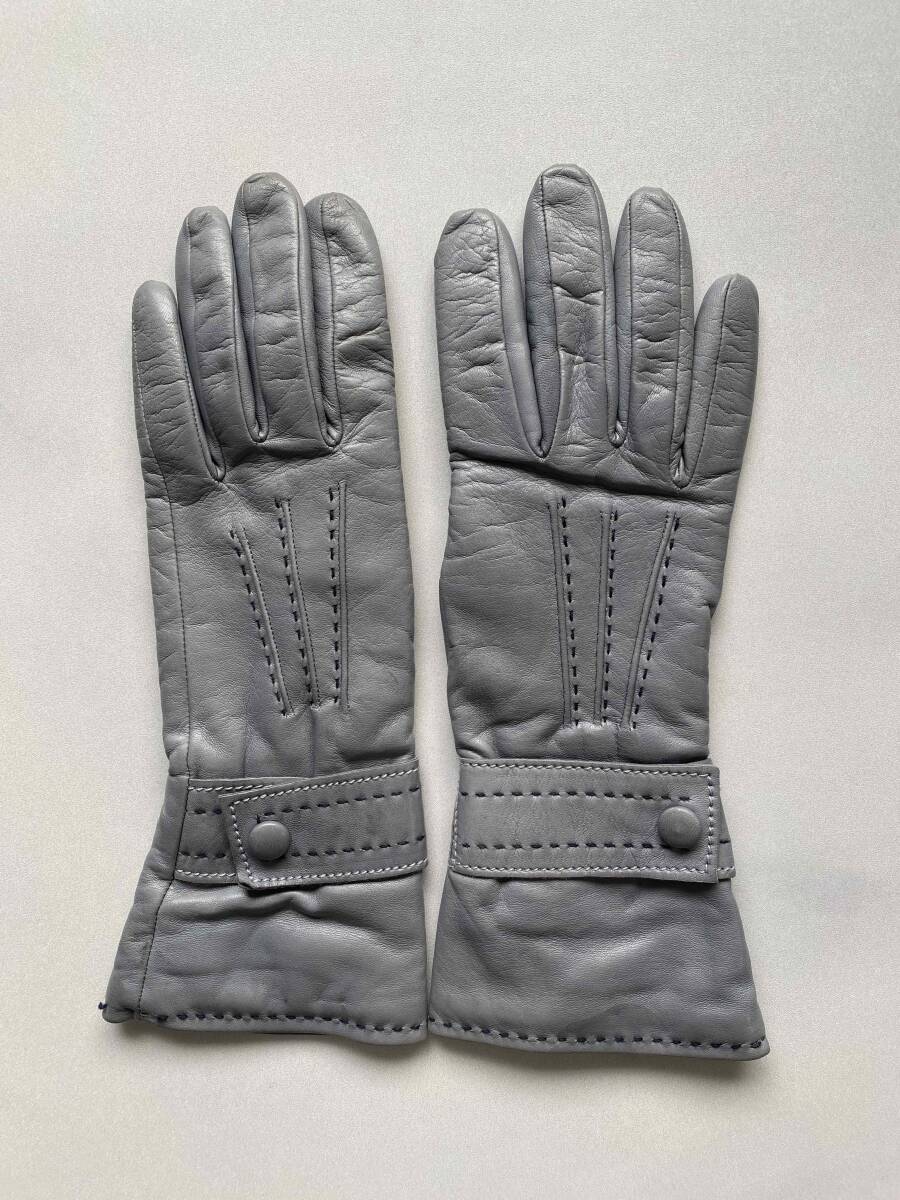 【ユーズド】イタリア製　GALA GLOVES　レディース　レザーグローブ　グレー　革手袋　サイズ7 カシミヤ裏地