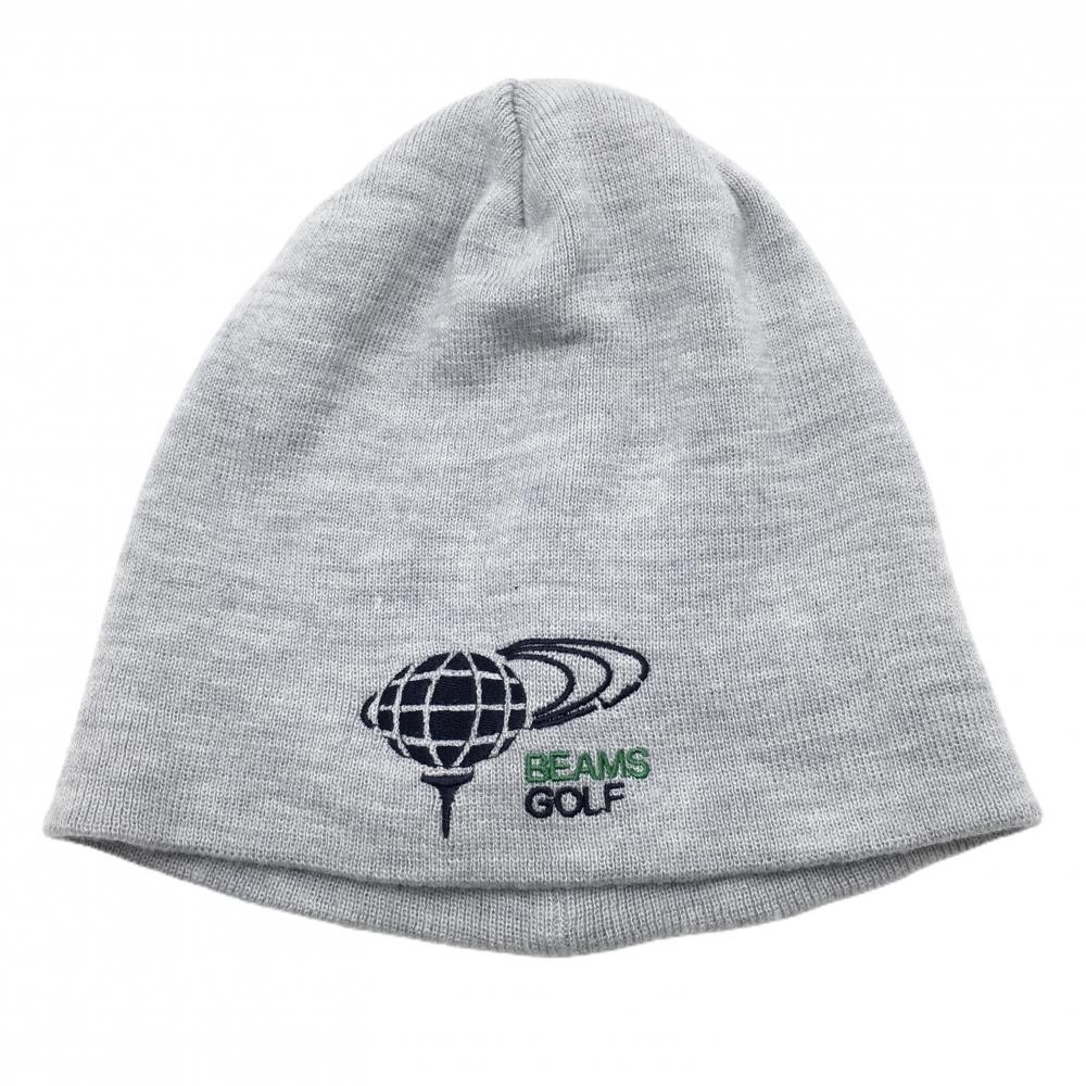 【美品】ビームスゴルフ ニット帽 杢グレー×ネイビー ロゴ刺しゅう ゴルフウェア BEAMS GOLF