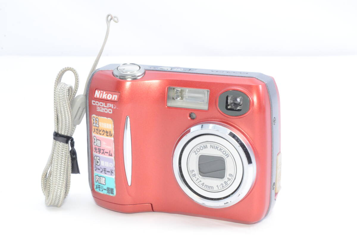 ★通電・動作確認済★ 単三電池使用 Nikon ニコン COOLPIX 3200 レッド コンパクト デジタル カメラ　　　2512010Y