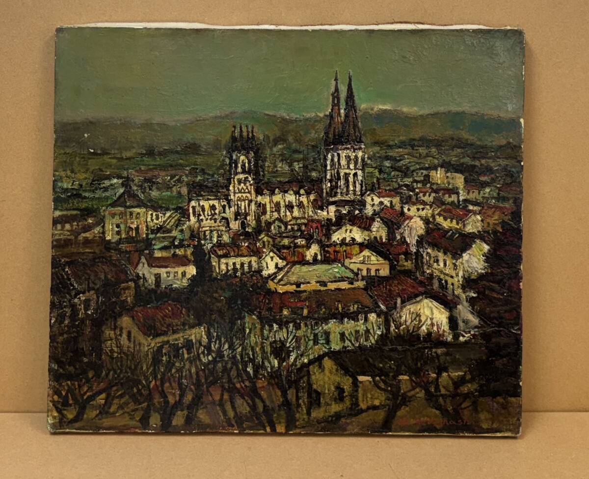 真作ツM1549/三觜正之 街(ローマ) F10号/暗め 凹凸 イタリア ヨーロッパ 建物 キャンバス 油彩画 洋画 風景画 元一創会員 元二紀会同人