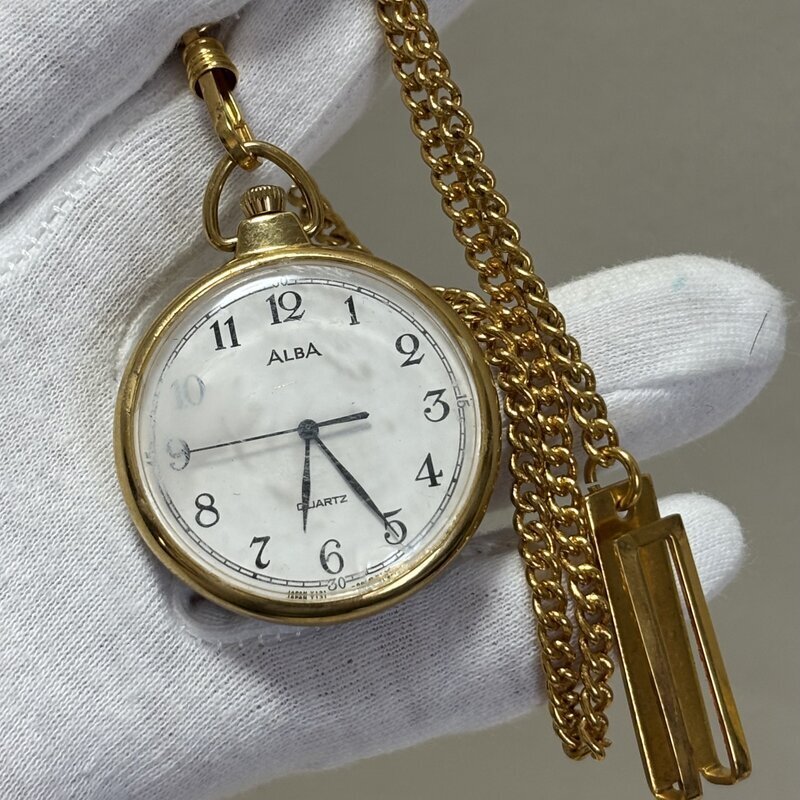 電池交換済 SEIKO ALBA セイコー アルバ YB131-0020 チェーン付 ポケットウォッチ 懐中時計 IW512BT01SKALB//