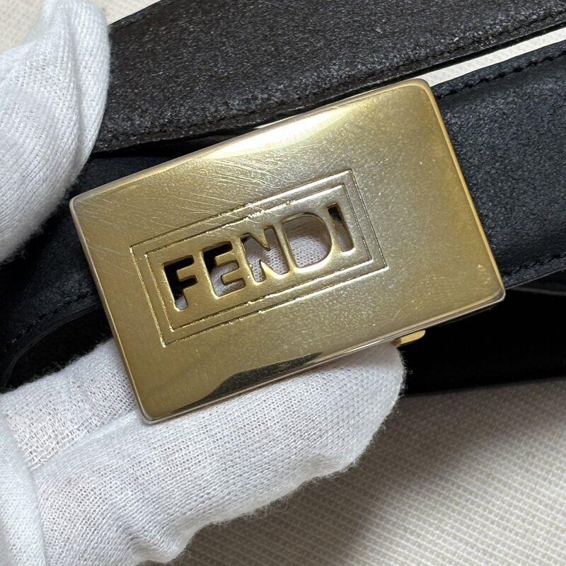 FENDI フェンディ GOLD ゴールド バックル メンズ ベルト レザー リバーシブル？ 黒×茶 IW512BA01FND