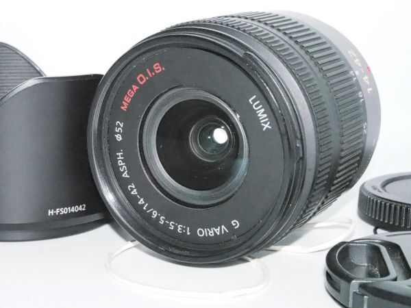 7★美品★前後キャップ★純正フード★完動品★パナソニック PANASONIC G VARIO 14-42mm F3.5-5.6 ASPH. MEGA O.I.S. H-FS014042#240119