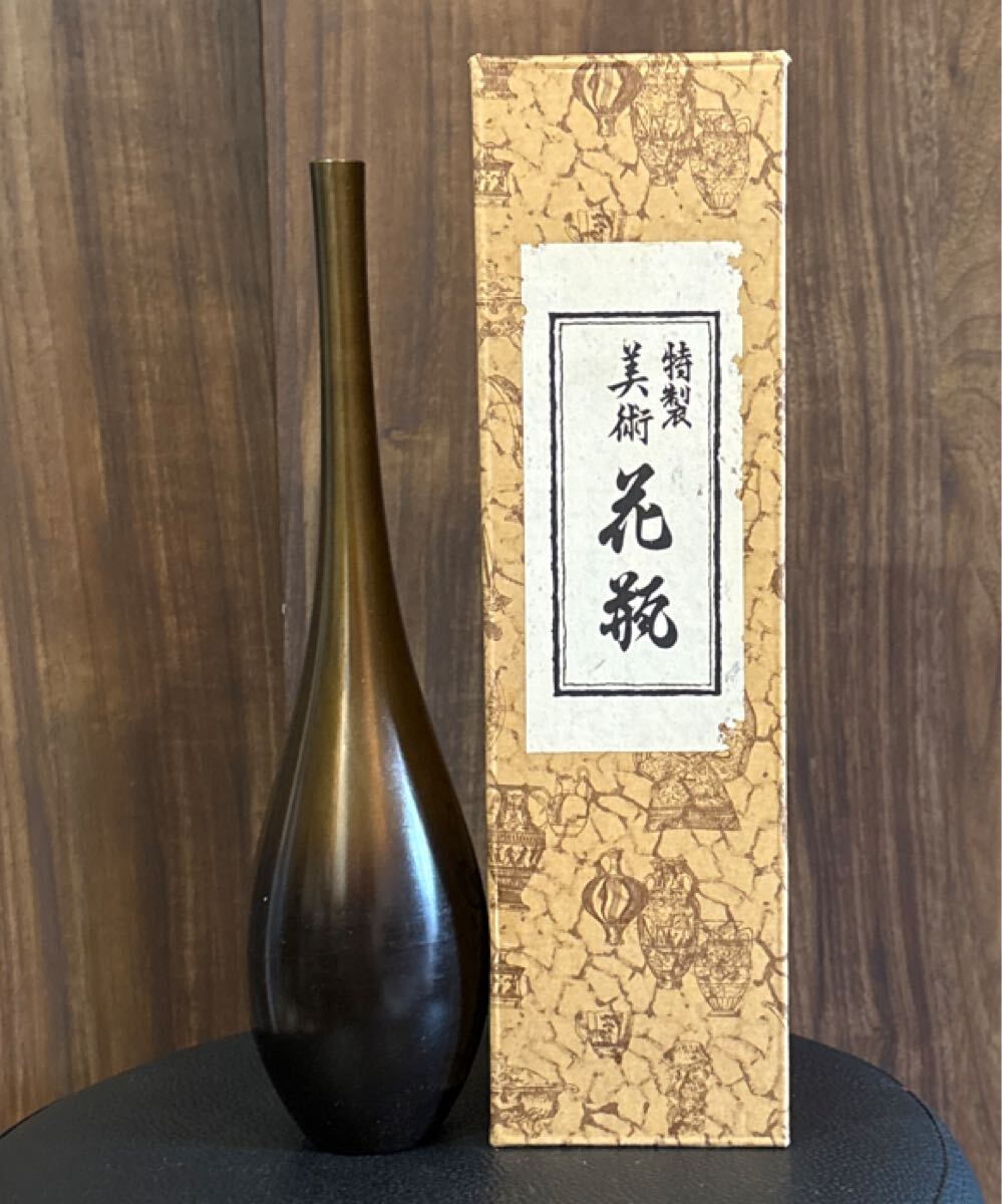 美品 金属製【 特製 美術 花瓶 鶴首花瓶 一輪挿し 高さ27cm 幅7×7cm 口径1.5cm 】 鶴首 花器 花入 茶道具 華道具 アンティーク レトロ 