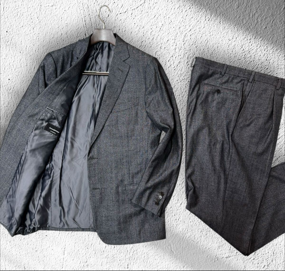 ZA05 Ermenegildo Zegna sumisura/ゼニア FIT MILAスーツセットアップ 光沢感◎ 希少2XLサイズ ストライプ柄 グレー チェック 本切羽 54 56