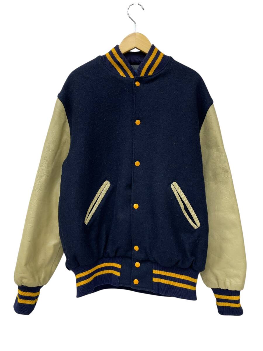 HOLLOWAY (ホロウェイ) スタジャン アワードジャケット USA製 袖レザー 90s 古着 L ネイビー×ベージュ メンズ/045