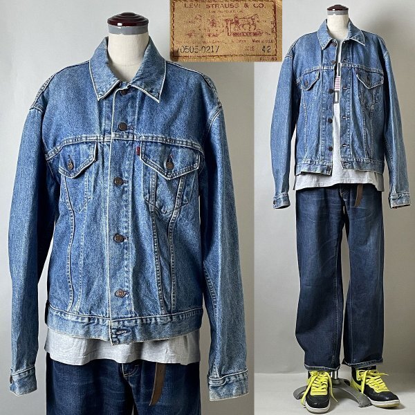 ★【USA製 90年代 レアモデル】ビンテージ Levi's リーバイス 70505-0217 3rd ポケット無し Gジャン デニム トラッカー ジャケット 42