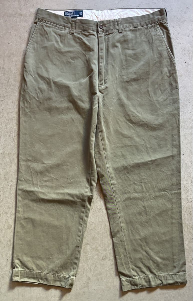 【90s】00s POLO RALPH LAUREN ポロラルフローレン コットン パンツ チノパン ノータック テーパード メンズ W38 カーキ VINTAGE 正規