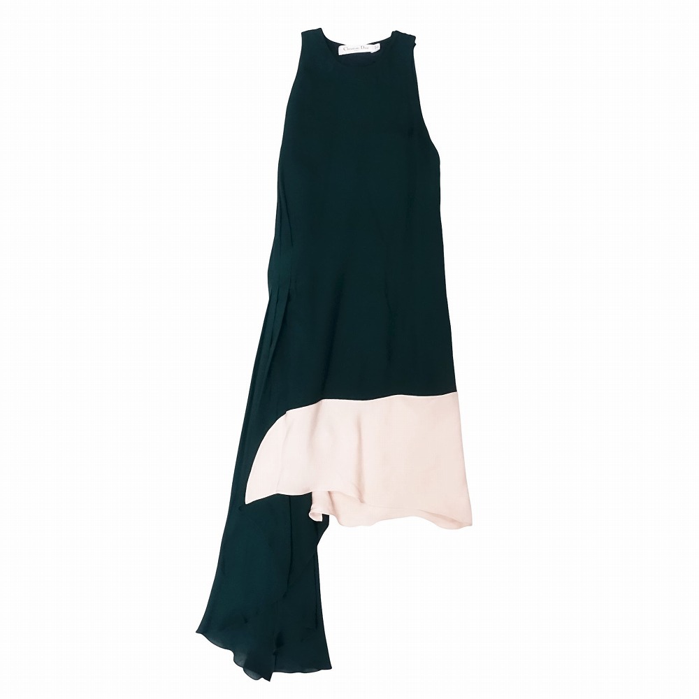 Christian Dior クリスチャンディオール ドレス アシンメトリー シルク ワンピース バイカラー ノースリー 38 S レディース 【中古】