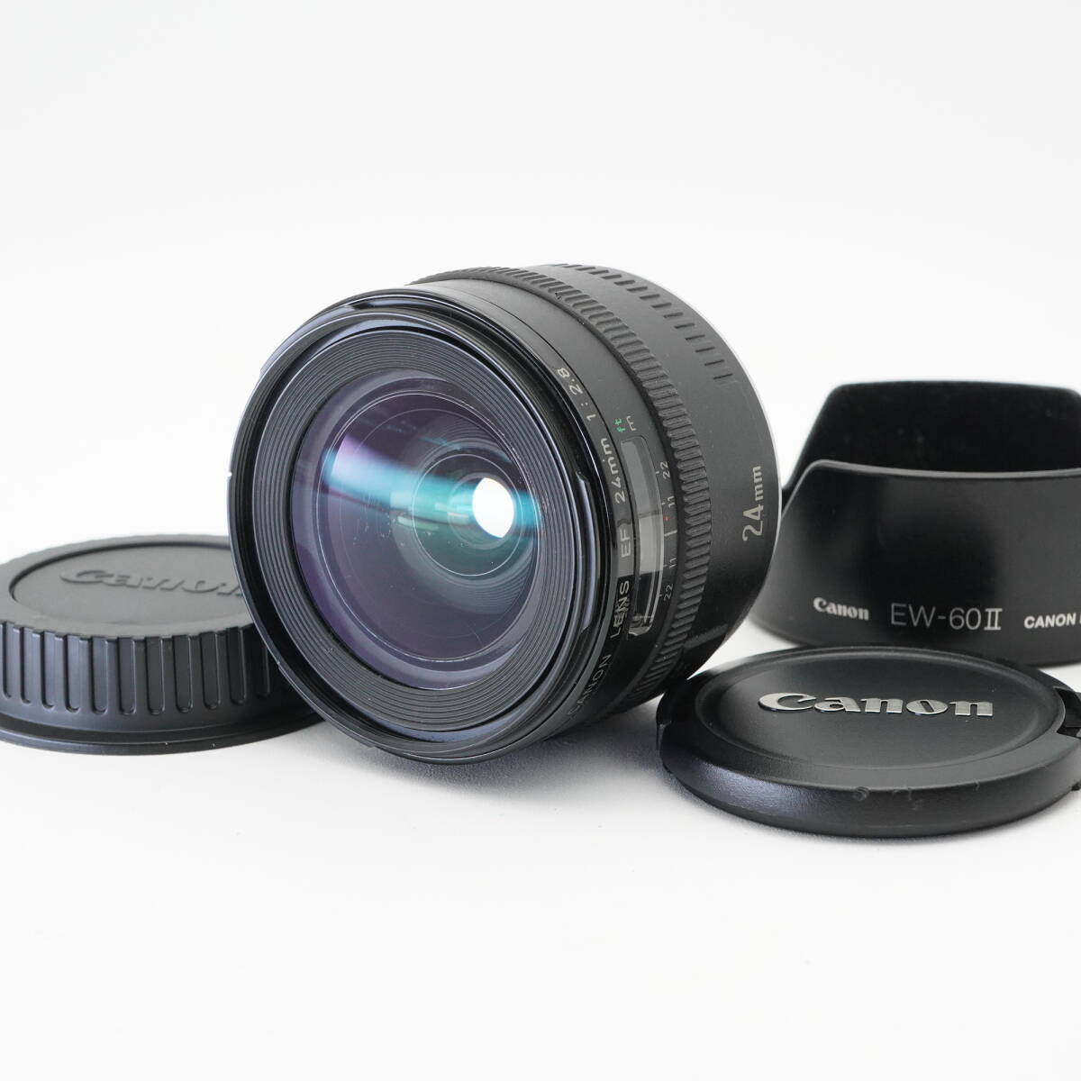 動作確認済 良品 Canon キヤノン EF 24mm F2.8 フード付き(EW-60II) 広角レンズ#B3018