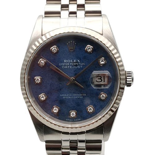 【レア品】 ROLEX ロレックス デイトジャスト 16234G P番 ソーダライト 10P ダイヤ 腕時計 メンズ SS/WG 自動巻き 動作品 中古