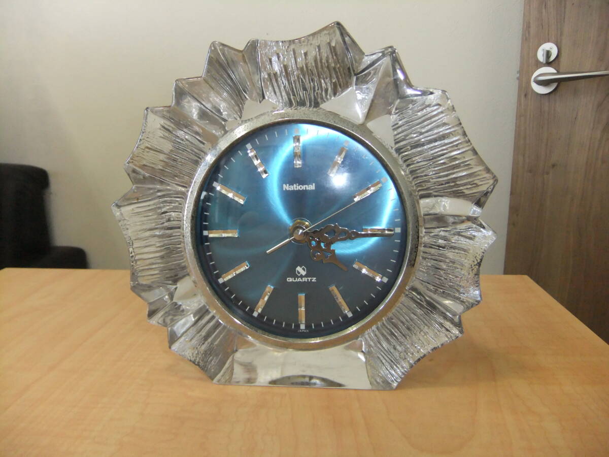 昭和レトロ　ナショナル　ガラス　置時計　稼働品