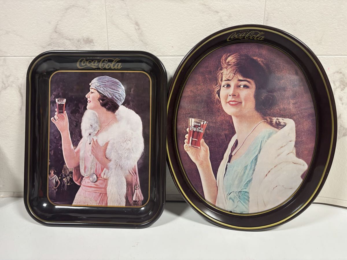 コカ・コーラ クラシックトレイ 中古品 2枚セット ノベルティグッズ 70年代アンティーク 昭和レトロ 金属製 当時物 トレイ
