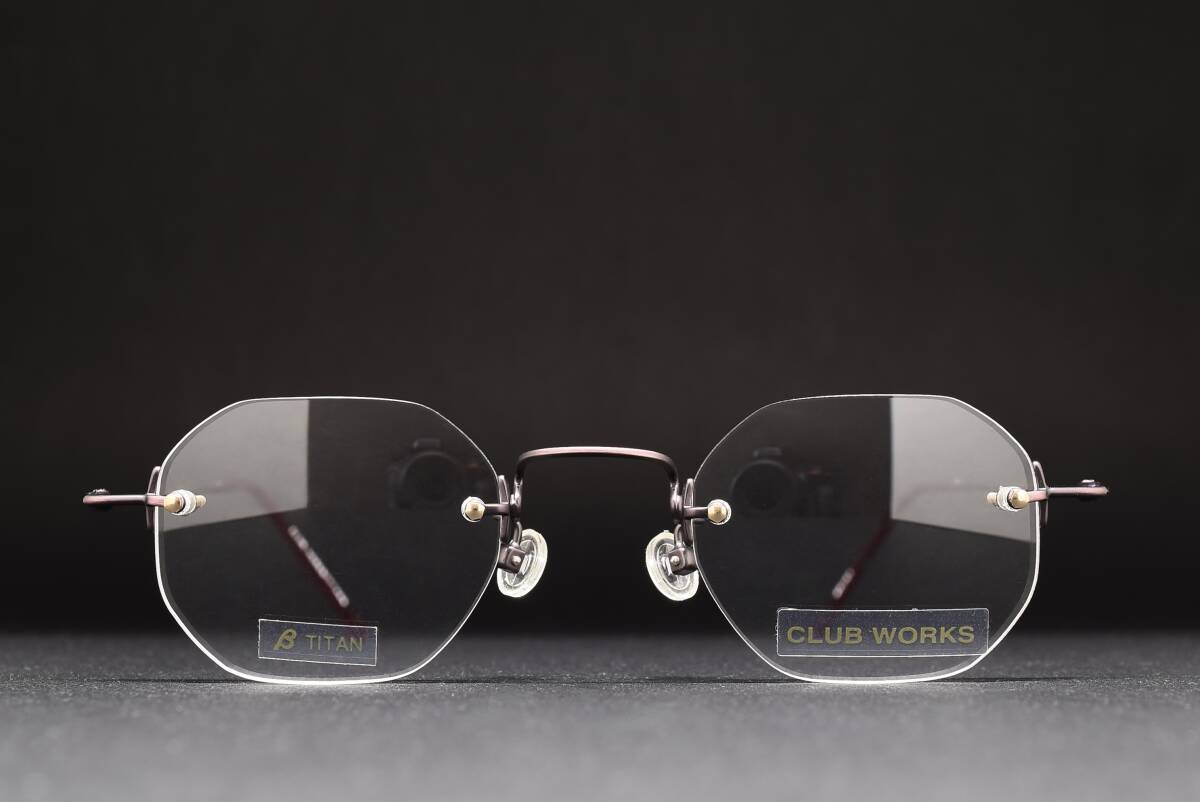 デッドストック CLUB WORKS 25-323 ATWINE 44-21 オクタゴン ツーポイント メガネ サングラス フレーム ヴィンテージ リムレス 恵那眼鏡