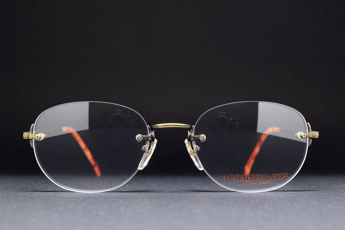 デッドストック A.G.SPALDING&BROS BS-244 53-18 リムレス ナロー メガネ サングラス フレーム 日本製 ふちなし ツーポイント