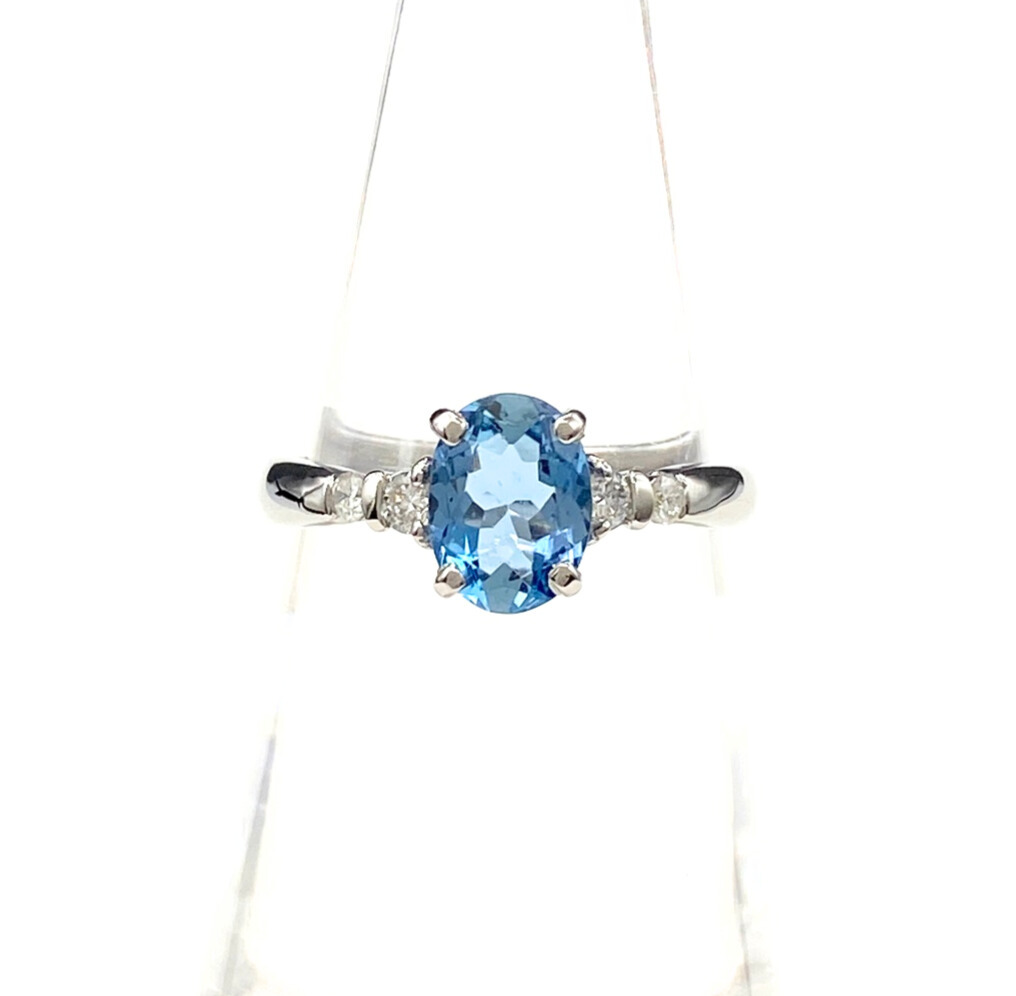 アクアマリン デザインリング プラチナ 指輪 メレダイヤ リング 11号 Pt900 アクアマリン ダイヤモンド レディース 【中古】