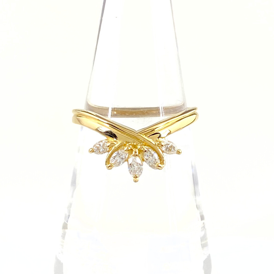 メレダイヤ デザインリング YG イエローゴールド 指輪 リング 14号 K18 ダイヤモンド レディース 【中古】