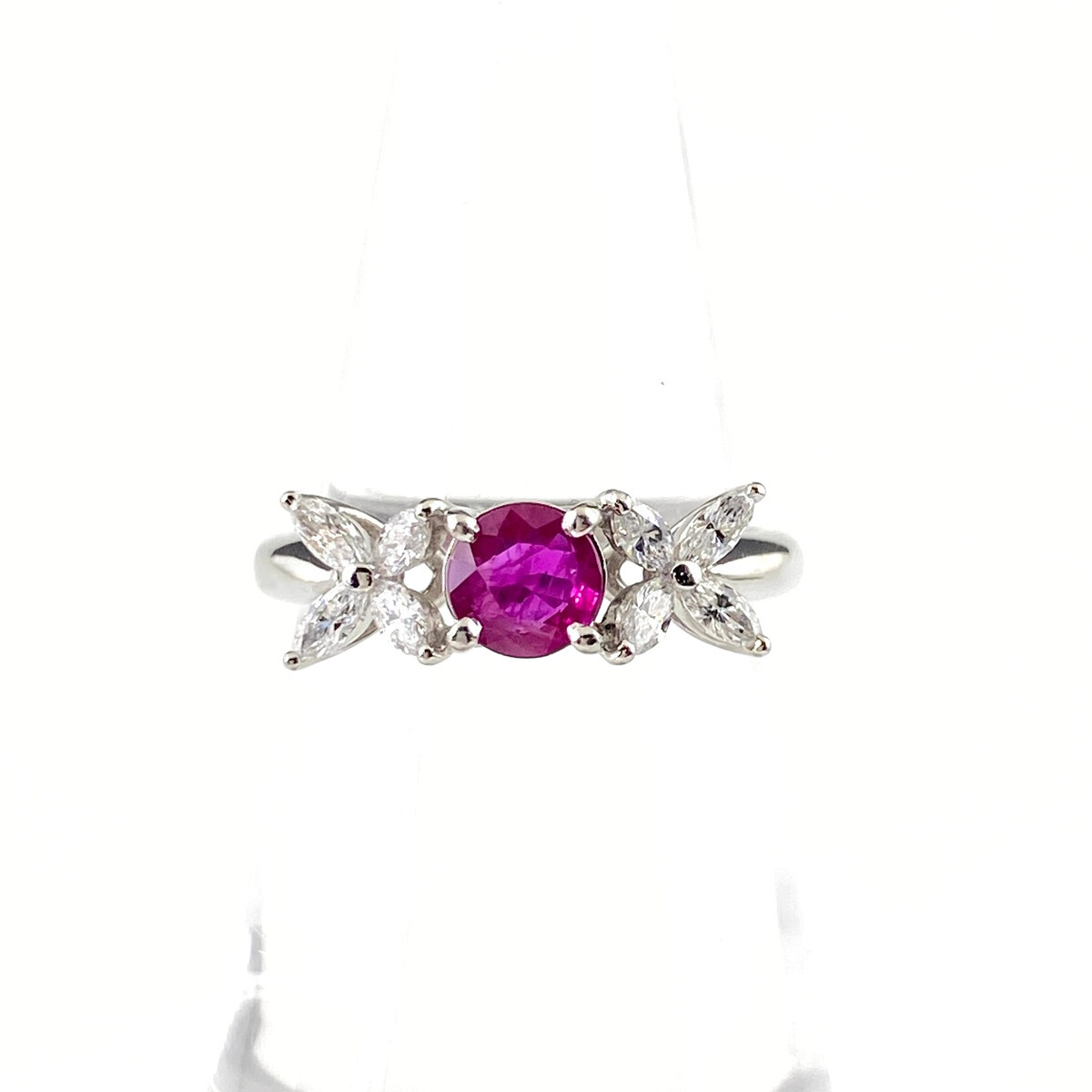 ルビー デザインリング プラチナ 指輪 メレダイヤ リング 11号 Pt900 ルビー ダイヤモンド レディース 【中古】