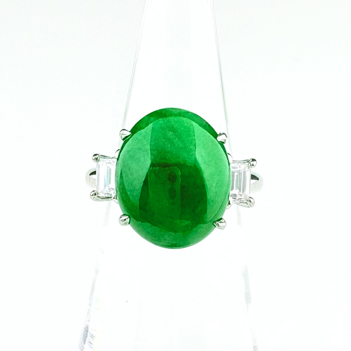 翡翠 デザインリング プラチナ 指輪 メレダイヤ リング 9号 Pt900 ヒスイ ダイヤモンド レディース 【中古】