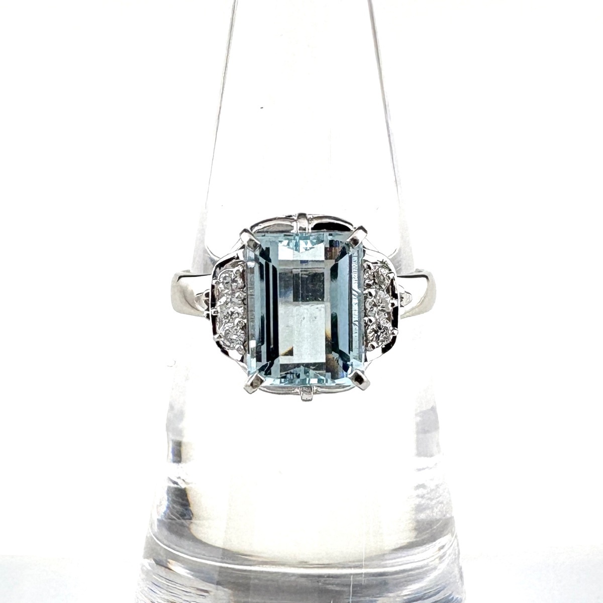 アクアマリン デザインリング プラチナ 指輪 メレダイヤ リング 12号 Pt900 アクアマリン ダイヤモンド レディース 【中古】