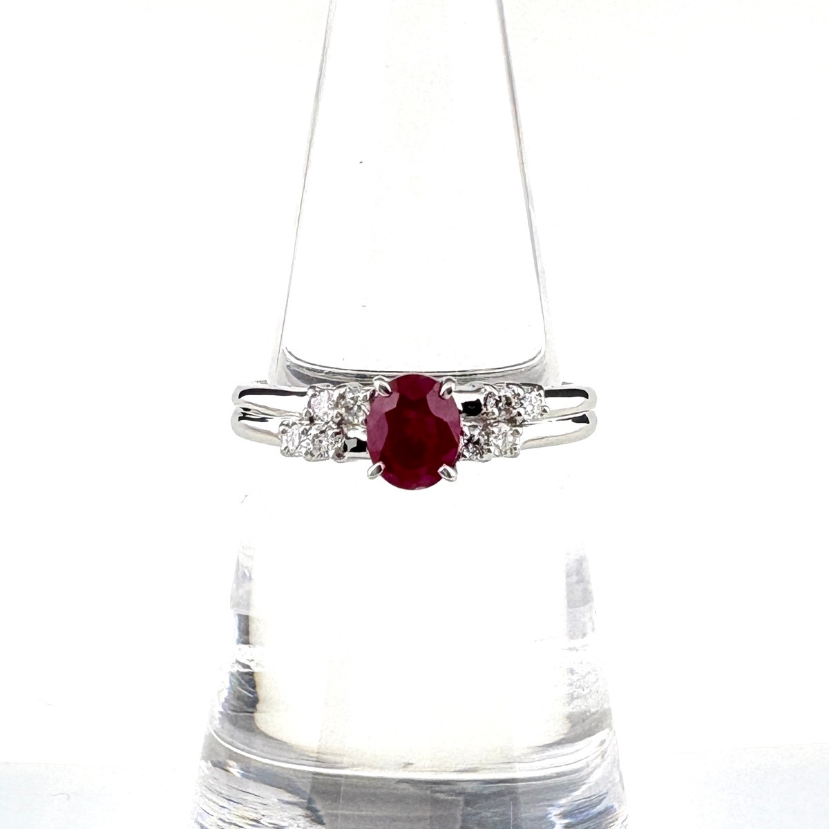 ルビー デザインリング プラチナ 指輪 メレダイヤ リング 11.5号 Pt900 ルビー ダイヤモンド レディース 【中古】