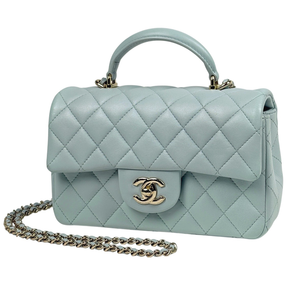 シャネル CHANEL ココマーク トップハンドル チェーン ショルダーバッグ マトラッセ ハンドバッグ レザー ブルー レディース 【中古】