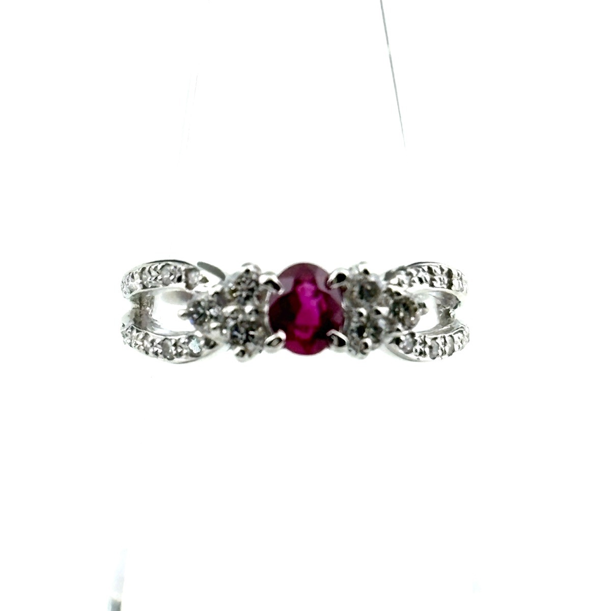 ルビー デザインリング プラチナ 指輪 メレダイヤ リング 9.5号 Pt900 ルビー ダイヤモンド レディース 【中古】