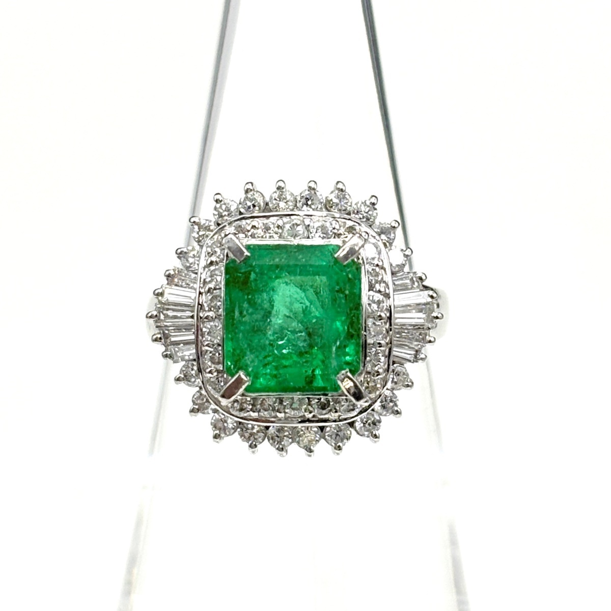 エメラルド デザインリング プラチナ 指輪 メレダイヤ リング 11.5号 Pt900 エメラルド ダイヤモンド レディース 【中古】