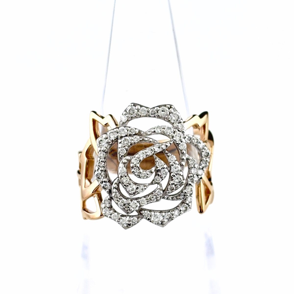 フラワーモチーフ デザインリング WG ホワイトゴールド PG ピンクゴールド 指輪 メレダイヤ 花 13号 K18 WG ダイヤモンド レディース 中古