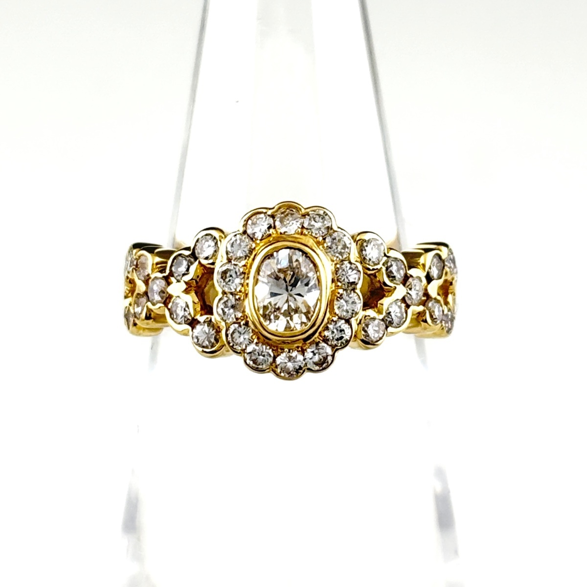 ダイヤモンド デザインリング YG イエローゴールド 指輪 メレダイヤ リング 11号 K18 ダイヤモンド レディース 【中古】