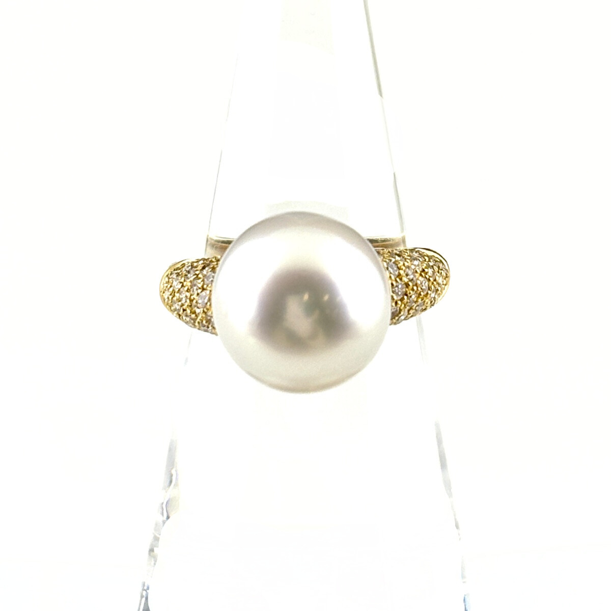 パール デザインリング YG イエローゴールド 指輪 メレダイヤ 真珠 リング 14号 K18 パール ダイヤモンド レディース 【中古】